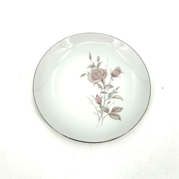 FINE CHINA JAPAN Vintage Laura Appetizer Plate White Floral Platinum Trim 6.25" - Picture 1 of 3